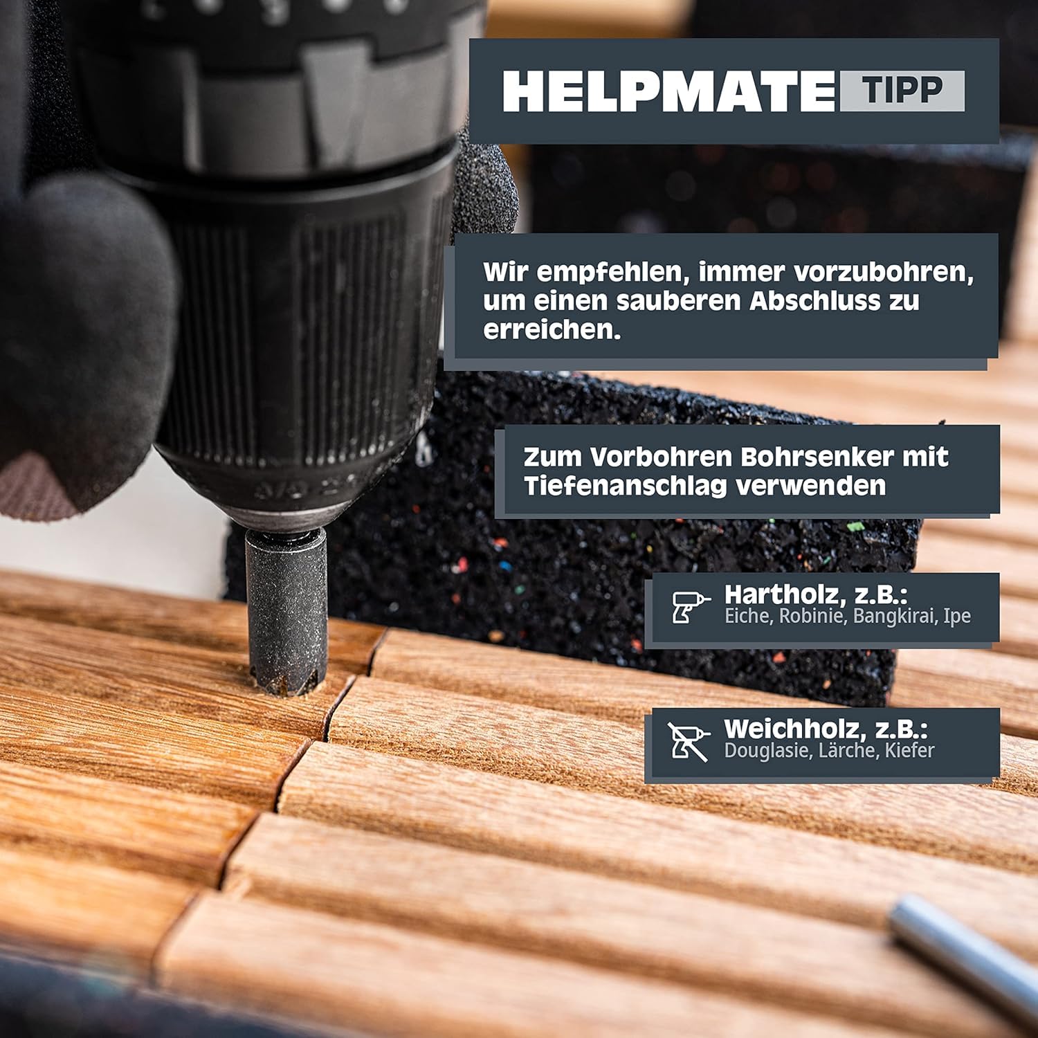 HELPMATE – Terrassenschrauben 5x60 mm Edelstahl A2 Rostfrei – 50 Stück Dielenschrauben + 1 T25 Bit – Terrassendielen Schrauben für den Außenbereich