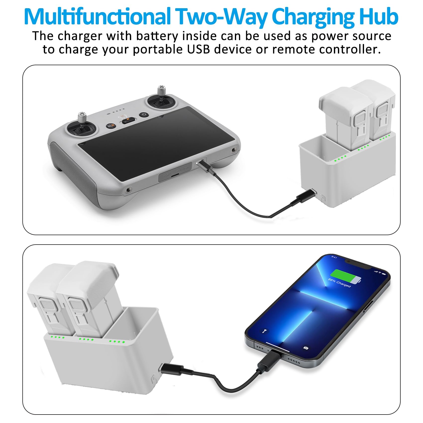 COOLSHOW Mini 4 Pro/Mini3 Serie Intelligente Flugbatterie 2 Stück 3850mAh Bietet 47 Minuten maximale Flugzeit und Multifunktionale Zwei-Wege-Dreifach-Ladestation Kompatibel mit DJI Mini 4/3/3 Pro Plus