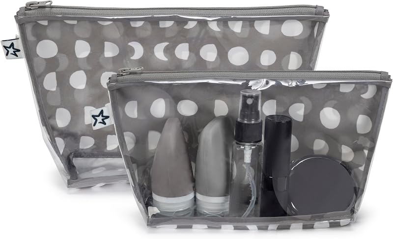 Tiny Twinkle Necessaires organizadoras para viagem, 2 unidades, com base estruturada e frente transparente, Luna