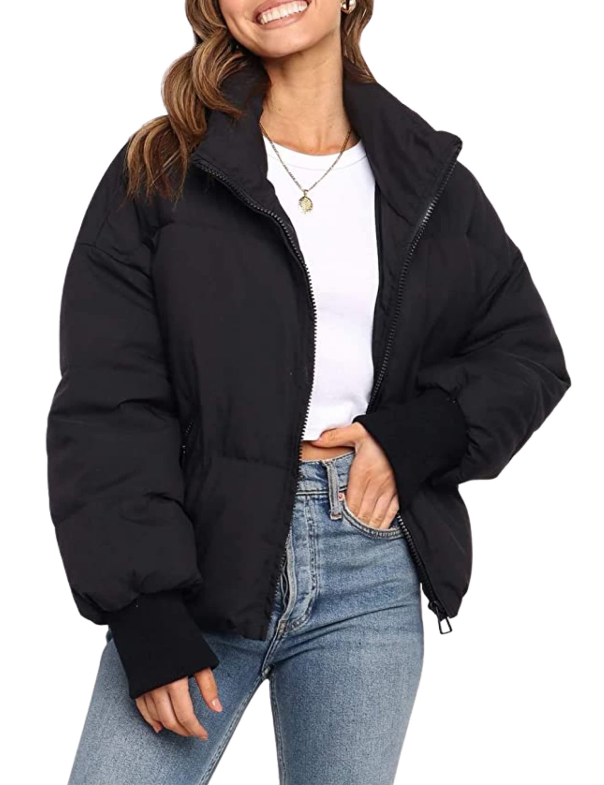 Women's Winter Stand Collar Zip Puffer Jacket Baggy Short Padded Down Coats