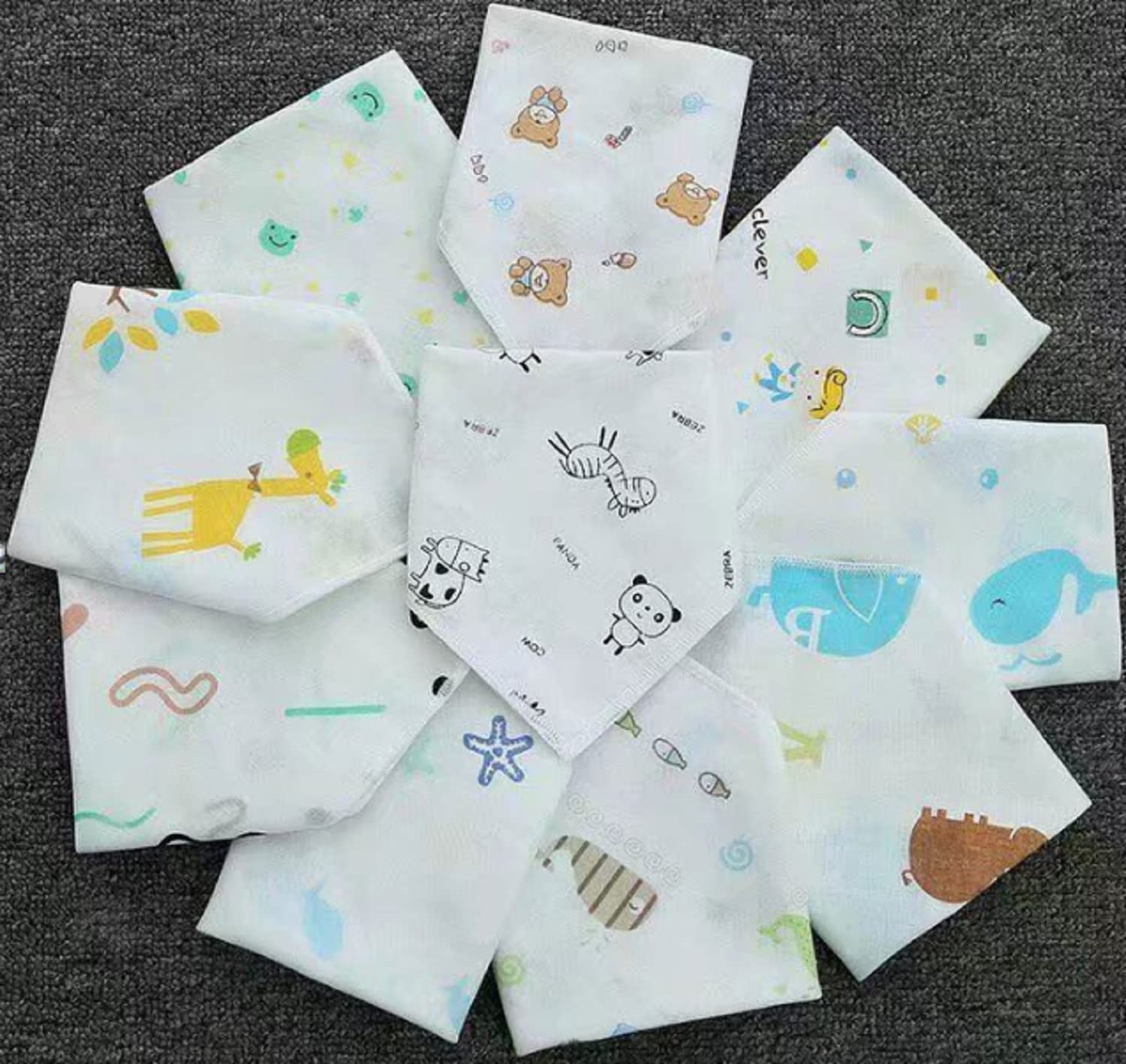 Khillayox Cotton Handkerchief For Women, girls And Kids/Rumal/Hanky for School/Extra Soft And Super Absorbent (25 x 25 CM) -Double-Layered,Printed White (12) 3