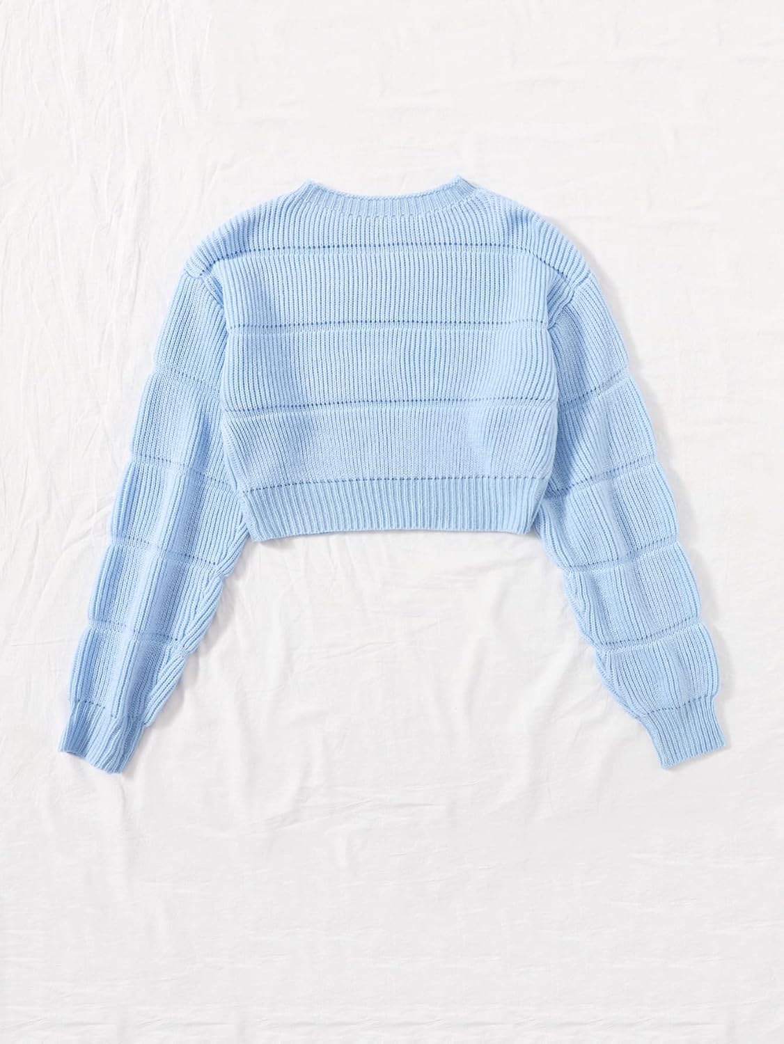 Women's Sweater Ribbed Knit Solid Crop Sweater Sweater for Women (Color : Baby Blue, Size : Medium)