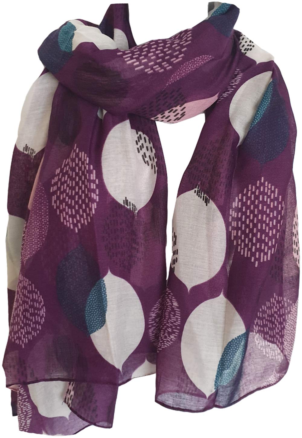 Glamlondon Women's Xl- Purple Beautiful Designed Large Leaves Print Scarf (Xl- Purple)
