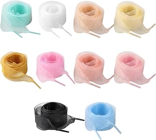 Shanmeid✺ 10組 カラフル フラット 靴ひも レディース オーガンザ リボン スニーカー ワイド サテン 紐 かわいい アクセサリー シアー シフォン