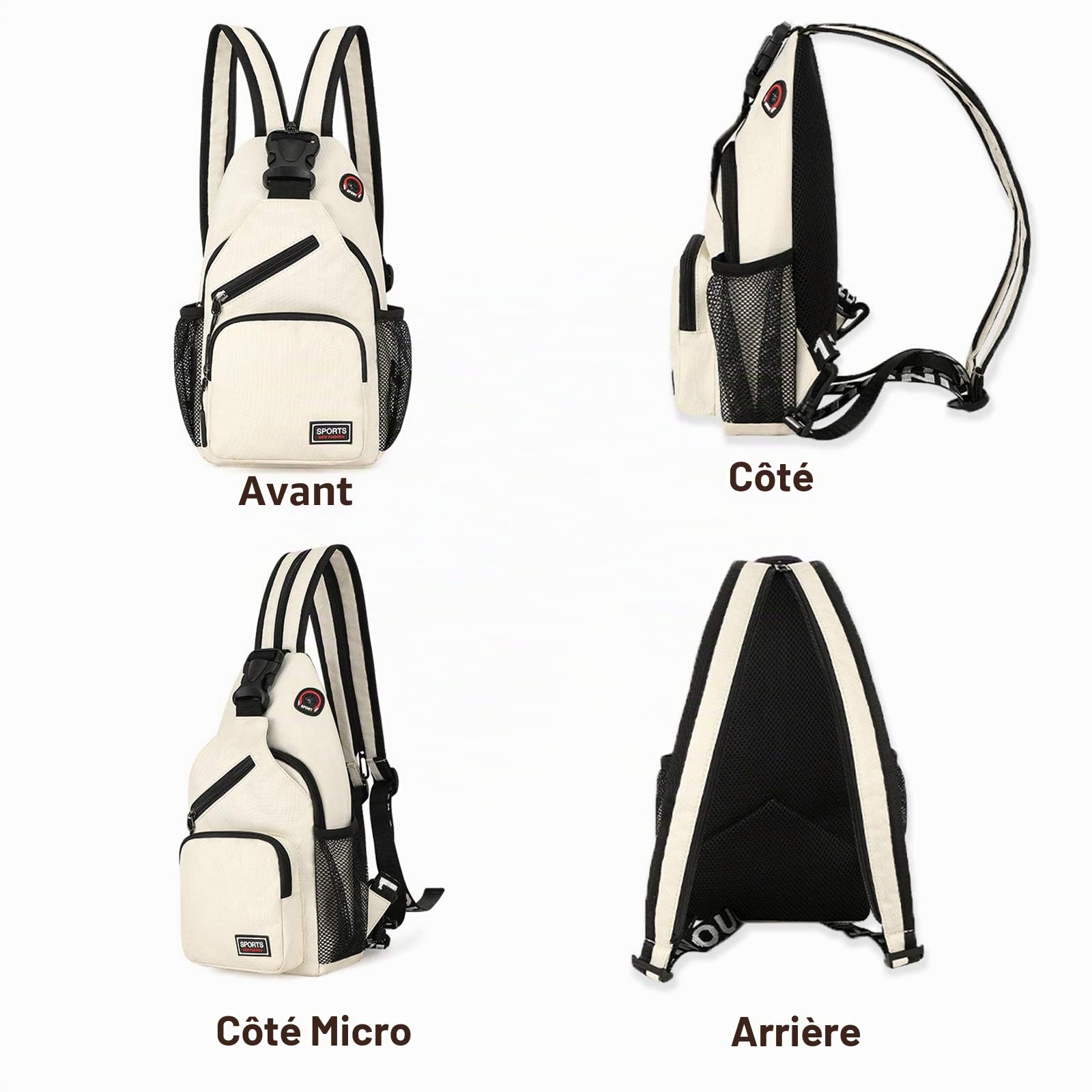 FANDARE Femme Sac de Poitrine Petit Sacs à Dos avec Trou pour écouteurs Sac à Bandoulière Fille Sacoche Bandouliere Sling Bag pour la Randonnée Vélo Camping Polyester Durable Bleu