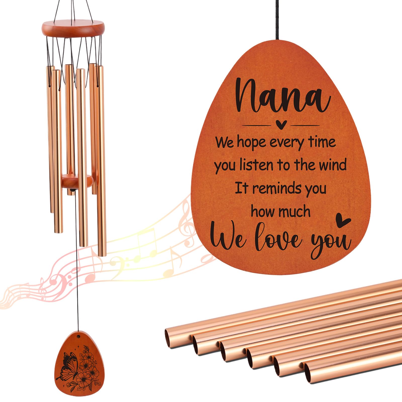JoyAura Nana Gifts, Wind Chimes Nan Birthday Mothers Day Gifts with Reminds We Love You, Outdoor Indoor Decor