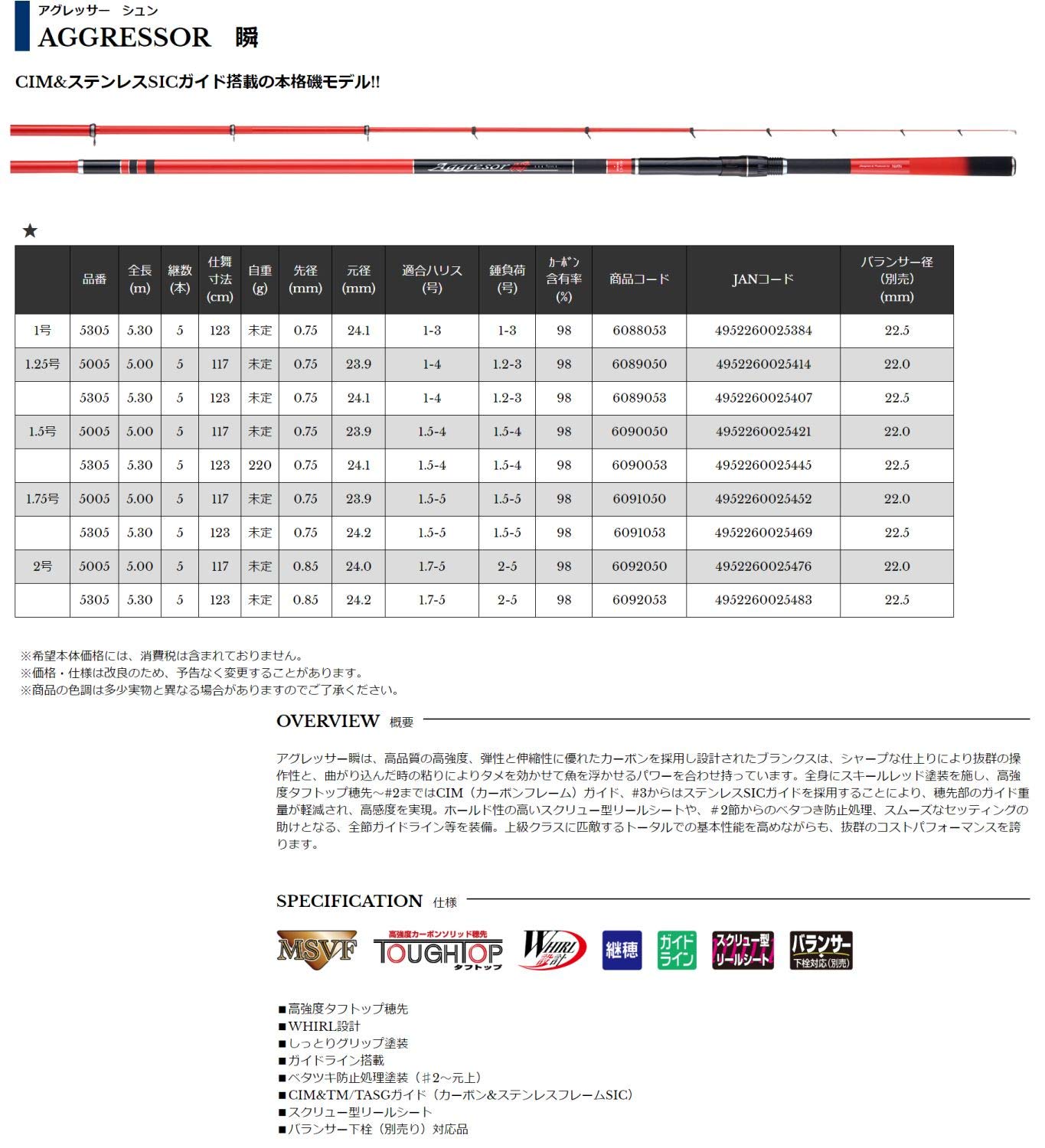 Amazon | 宇崎日新 アグレッサー 瞬 1.25号 5305 | 宇崎日新 | 磯竿