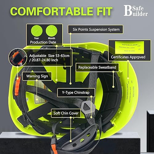 Vista 36 de Casco de seguridad industrial con visera ABS casco duro con visera ajustable Ventilación Hardhats construcción cabeza protección ANSI Z89.1 Casco