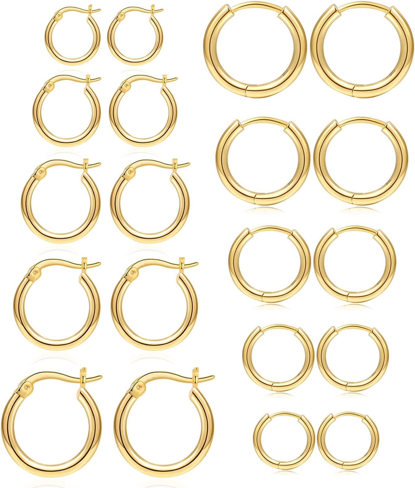 10 Pairs Silver Hoop Earrings Set for Women Surgical Steel Hoop Earrings Lightweight Hypoallergenic Tiny Small Hoops For Girls Men (8mm 10mm 12mm 14mm 16mm)