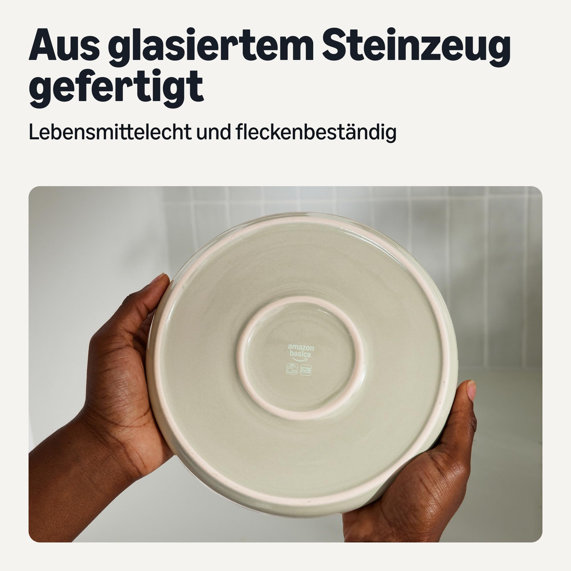 Amazon Basics Glasiertes Steingutgeschirr 18-Teiliges Set Spülmaschinenfest Elfenbeinfarben