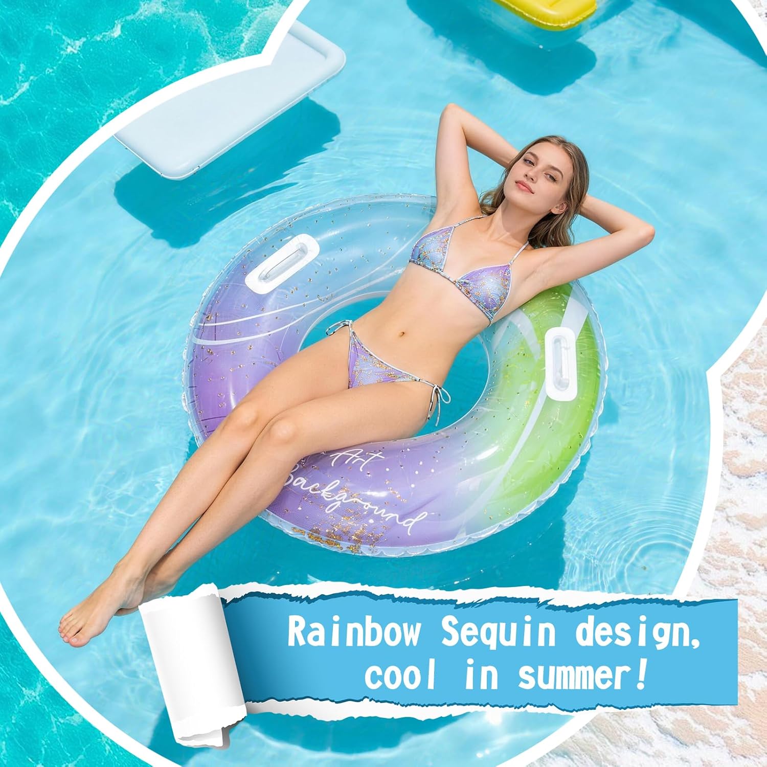 Swimming Ring, 102 cm Inflatable Doughnut Adult with Handles, Large Float Adult Games, Toys for Swimming Pool Beach Lake Sea