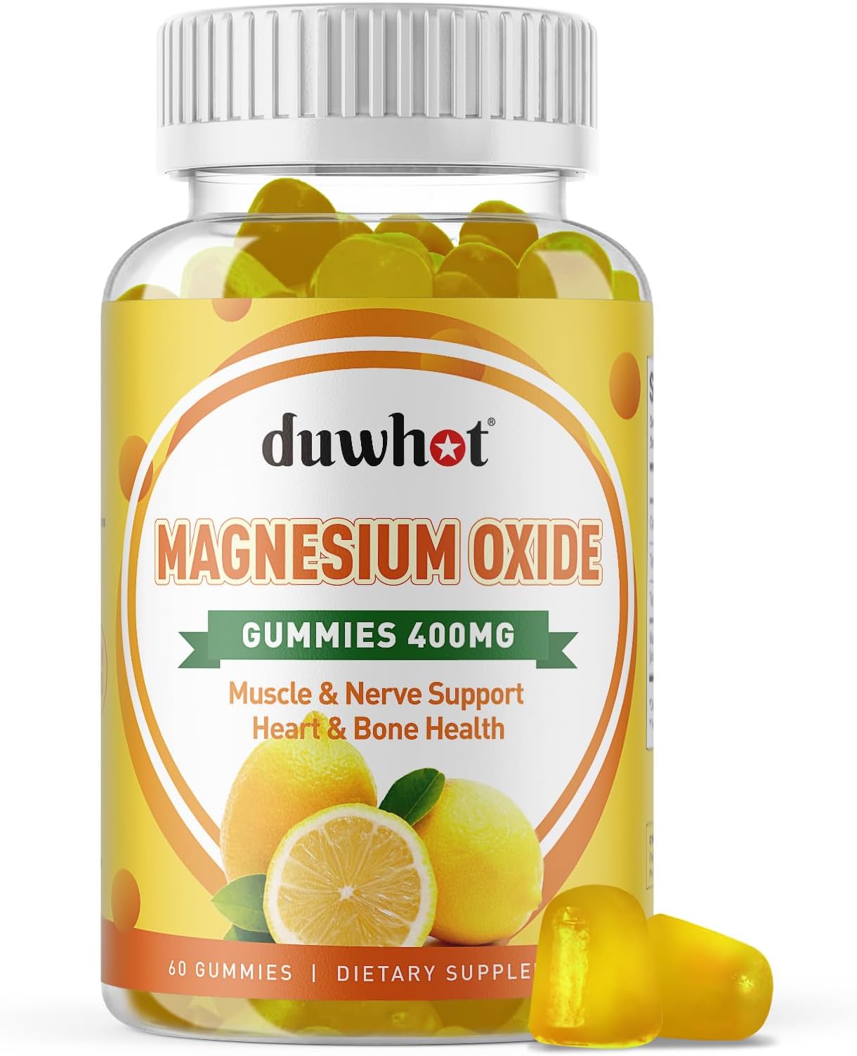 Magnesium Oxide Gummies 400mg, Magnesium Oxide Chewable Supplement for Adults & Kids, Nerve, Muscle, Bone & Heart Support, Non GMO, Pectin, Vegan, 60