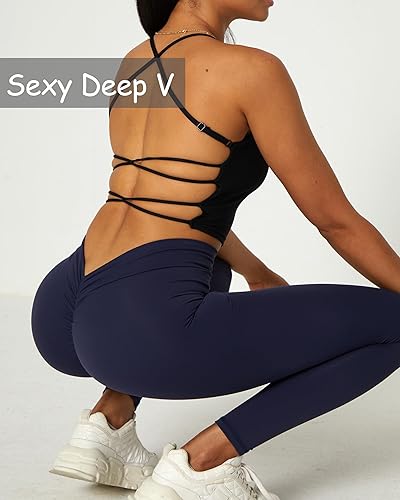 Miniatura 4 de Danysu - Leggings con espalda en V para mujer, pantalones de yoga de cintura alta, suaves, con efecto de glúteos levantados, para entrenamiento