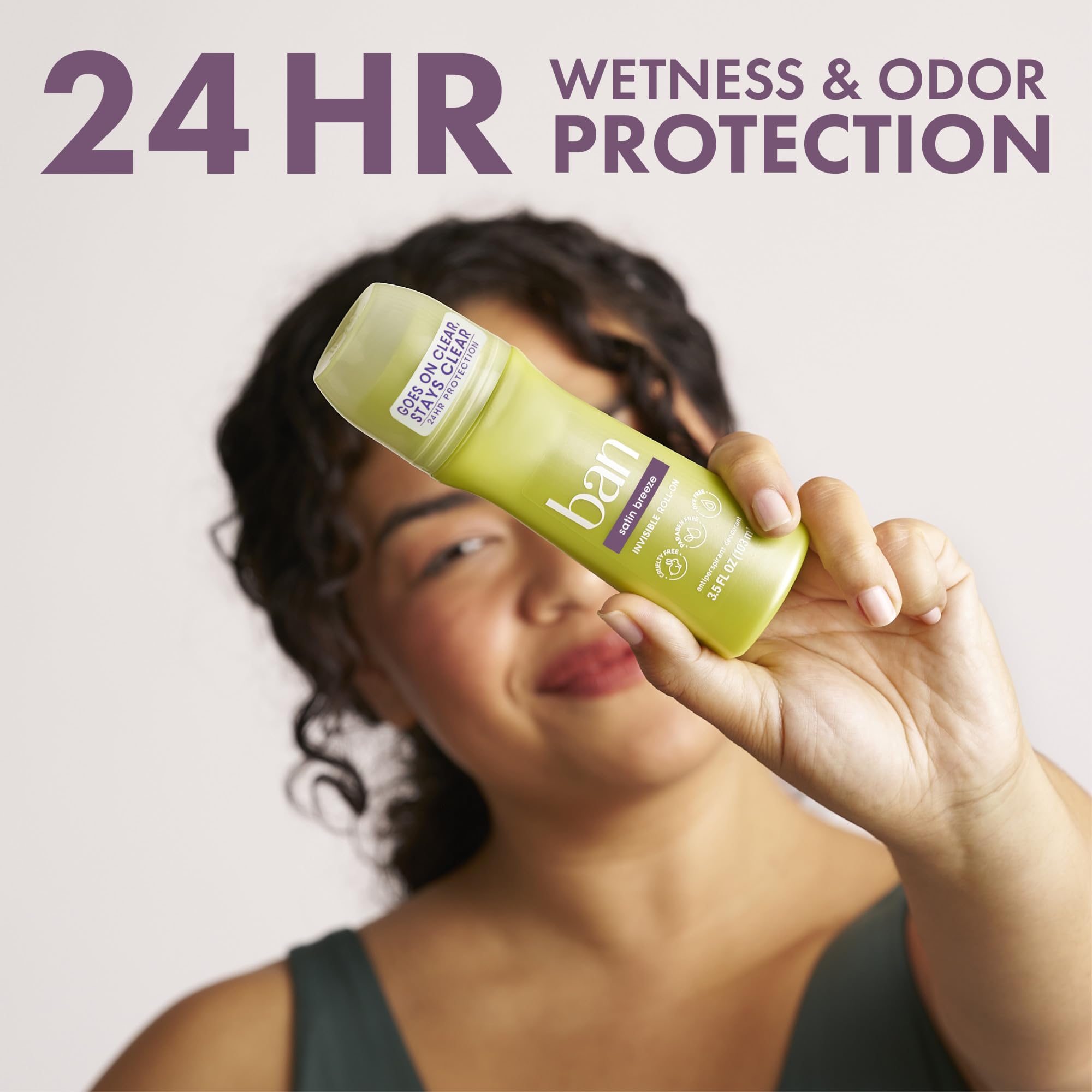 Ban Satin Breeze 24-Stunden-Invisible Antitranspirant, 3.5oz Roll-on Deodorant für Frauen und Männer, 4er-Pack, Unterarm Nassschutz, mit Odor-Kampfzutaten