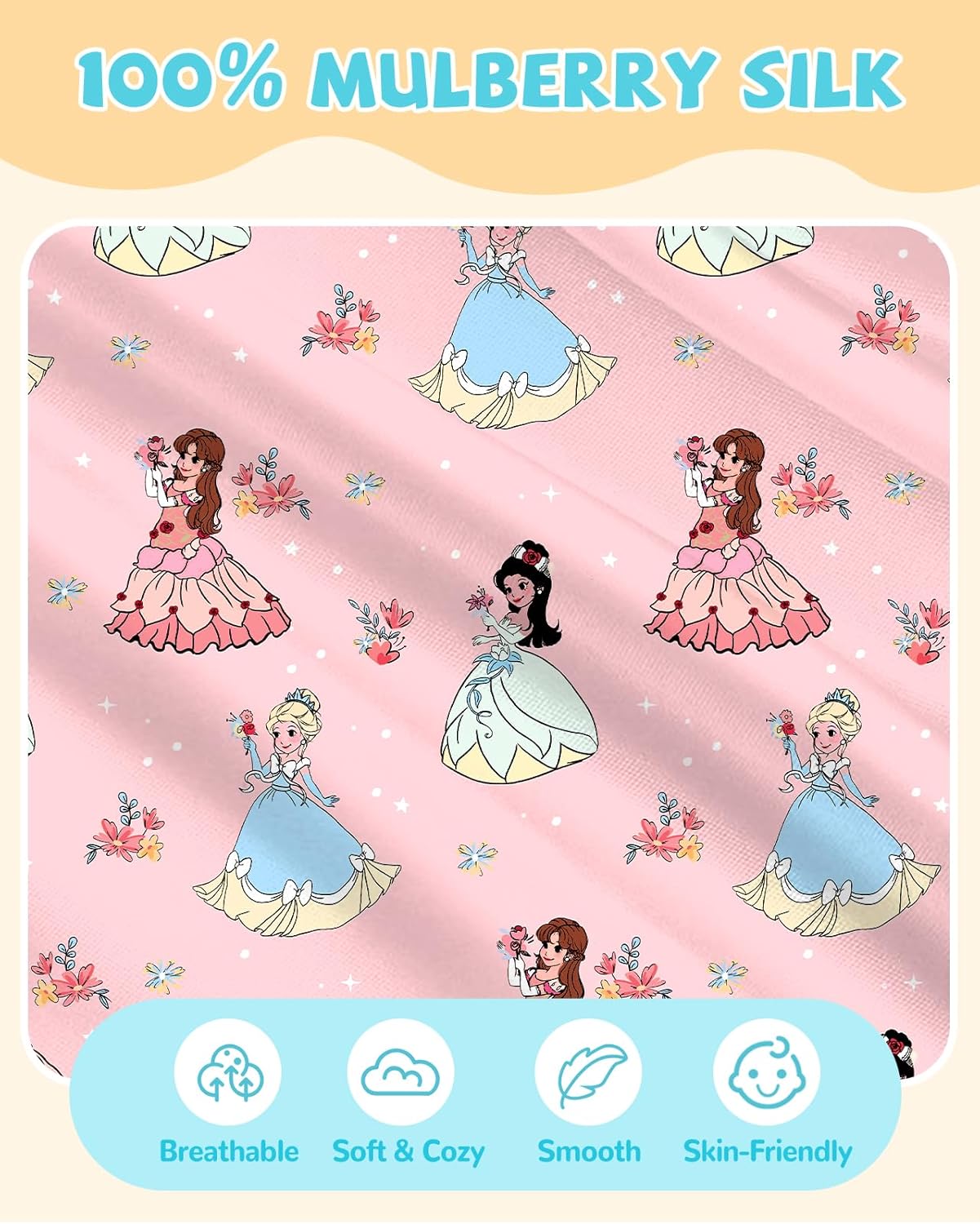 Silk Pillowcase for Kids - 30 x 20 Inches Queen Size Mulberry Silk Pillow Case with Zipper Cute Cartoon Kawaii Teens Girls Boys Pillowcase for Hair and Skin, Floral Girl - Image 3