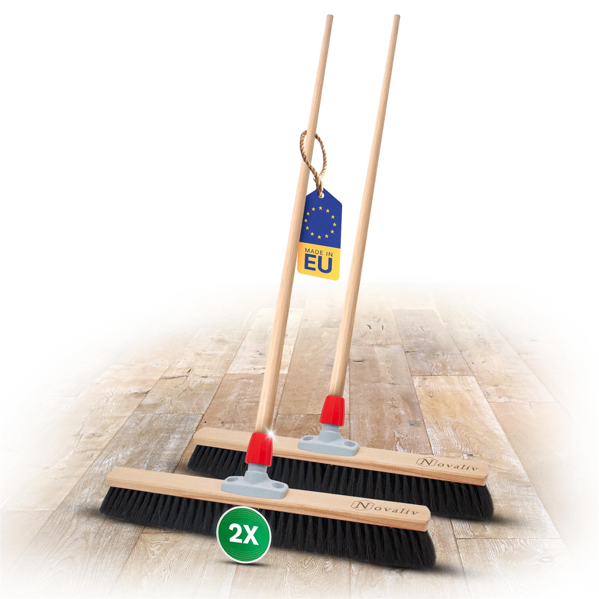 Novaliv 2 scope per la pulizia di crini di cavallo, scopa morbida, 60 cm, scopa per interni