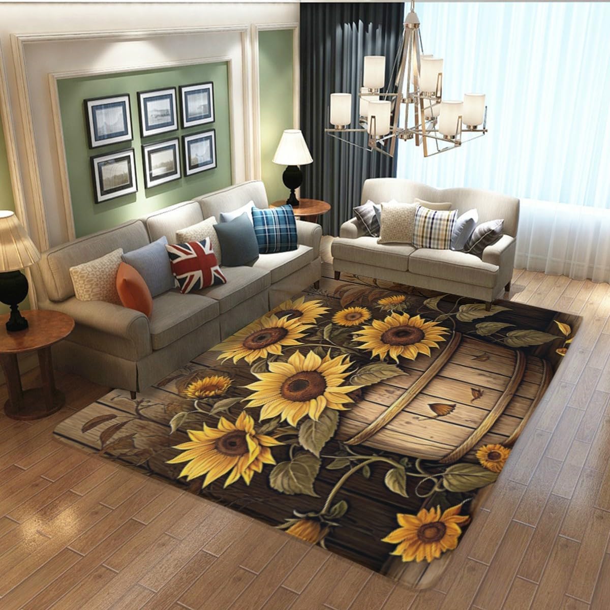 Area Rug,Butterfly Sunflower on Wooden Board Non Slip Mat Area Rug Runners Floor Carpet for Kitchen Bedroom Living Room Children's Room Decoration,Farmhouse Decor 2'x3'