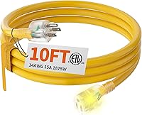 Vista 12 de HUANCHAIN Cable de extensión para exteriores de calibre 14/3 de 25 pies, resistente al agua, con cable eléctrico de 3 clavijas iluminado y flexible
