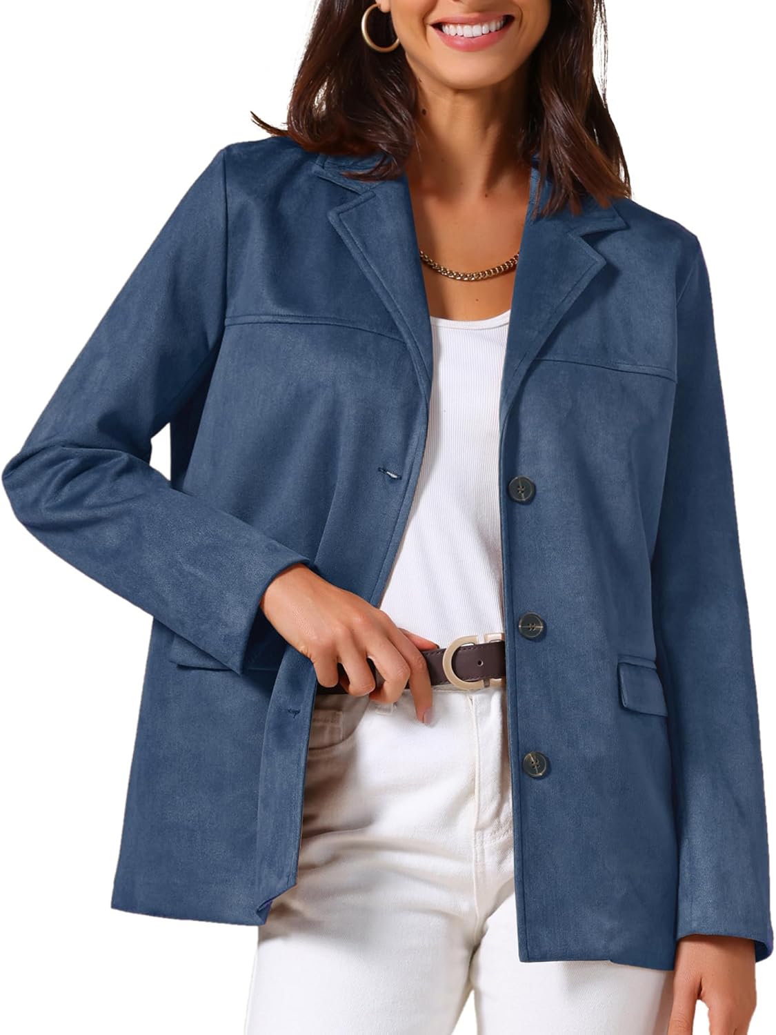 Allegra K Womens Faux Suede Blazer Business Casual Lapel Open Front Long Sleeve Work Office Jacket