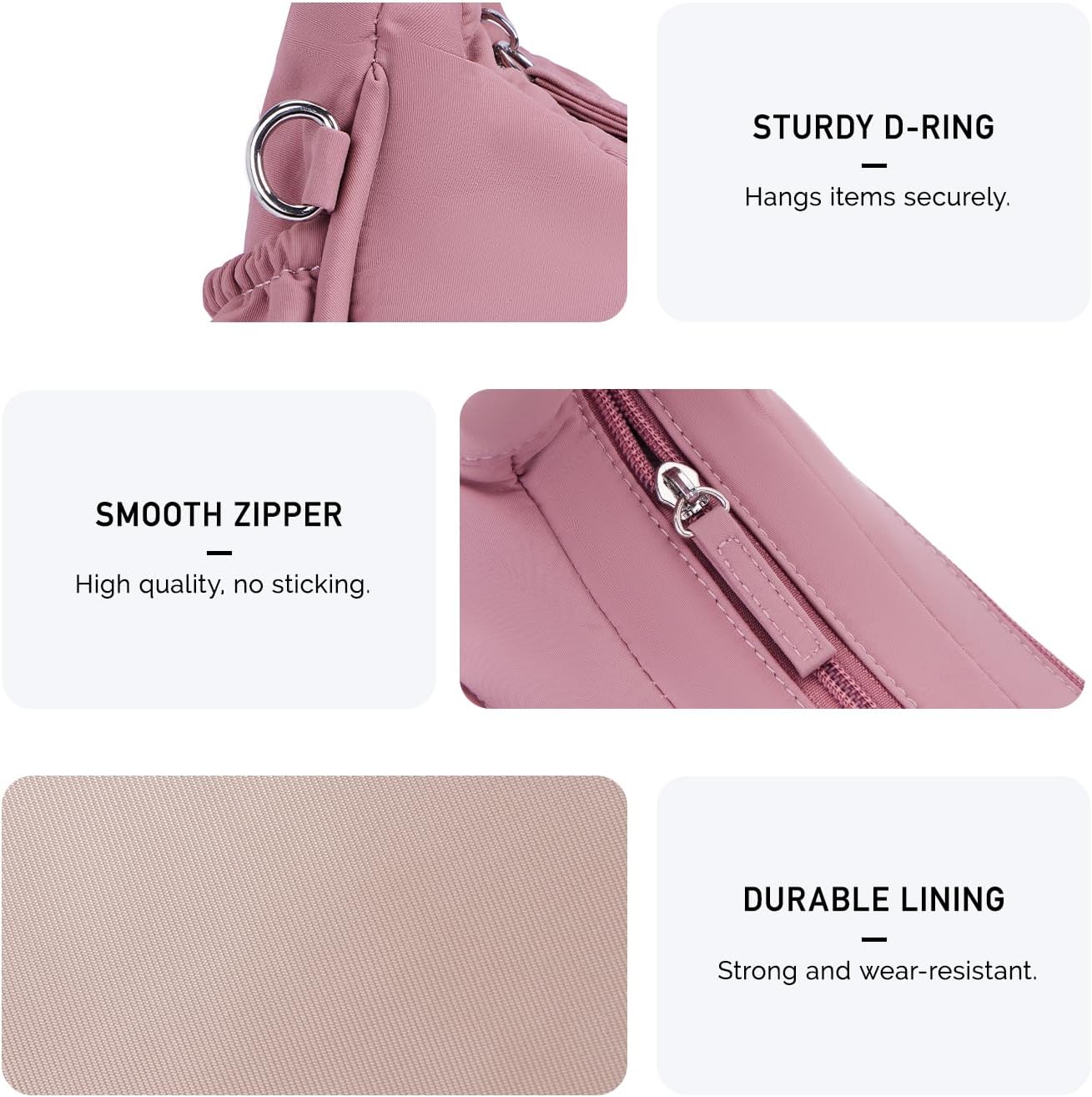 POIUGOYA Nylon Shoulder Bag For Women,Small Quilted Crescent Bag,Triple Zip Pocket Small Puffer Bag For Travel/Fitness - Image 7