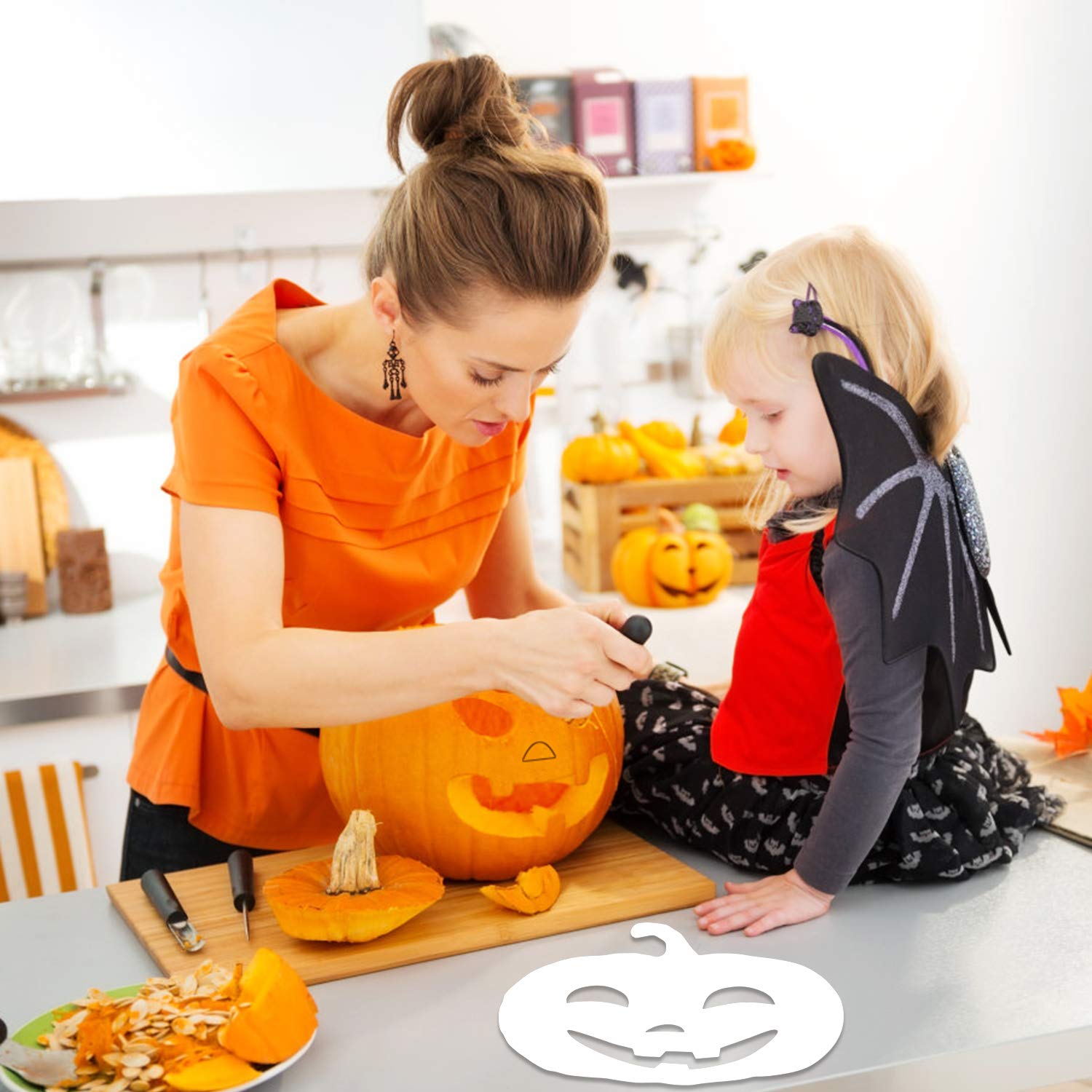 12-Pack Halloween Drawing Stencils - Reusable Plastic Pumpkin Carving & Painting Templates, 20x20cm