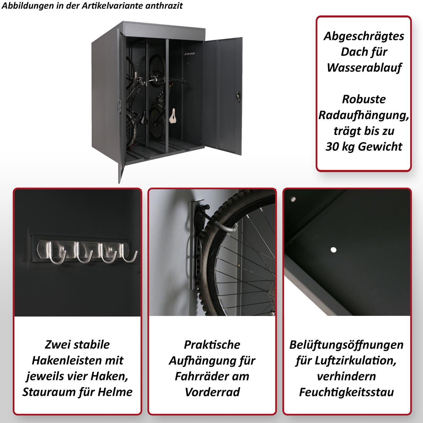 Mendler 2er-Fahrradgarage HWC-H66b 213x158x125cm - anthrazit