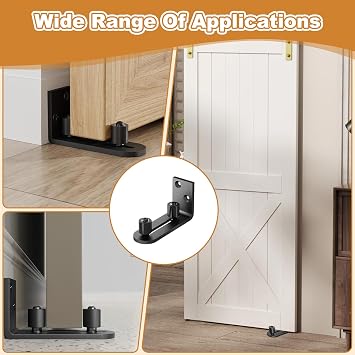 Adjustable Sliding Door Floor Guide with Accessory, Universal Carbon Steel Barn Door Track Flush Bottom Guides, Black Easy to Install Protect Wall Mount Stay Roller Runners for Different Sizes Doors