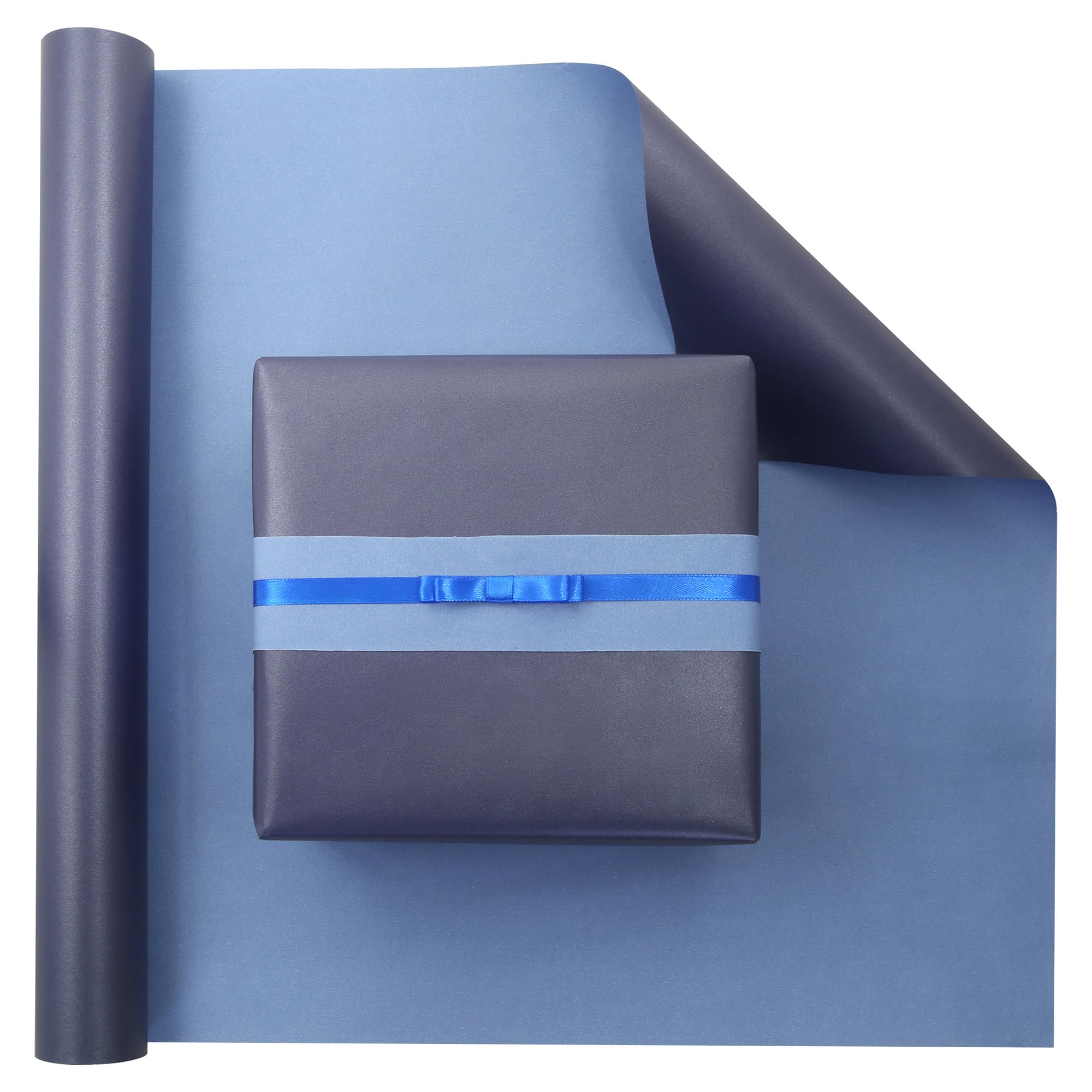 Royal Blue Wrpping Paper Roll,Double Sided Glossy Deep Navy Blue with Matte Light Dusty Blue Wrpping Paper Solid Color Gift Wrap Craft Papers for Wedding Birthady Party Gift Supplies,43cm x 10m