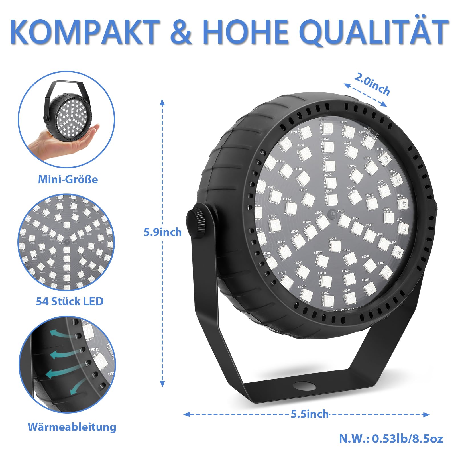 Telbum Stroboskop, Halloween Mini Stroboskop Blitzer für Parteien, Superhelle 54 RGB LED Strobe Lights mit Fernbedienung, Sound Aktiviert, Speed Control Blinkendes Licht für Raum DJ Bühne Partei 1Pack