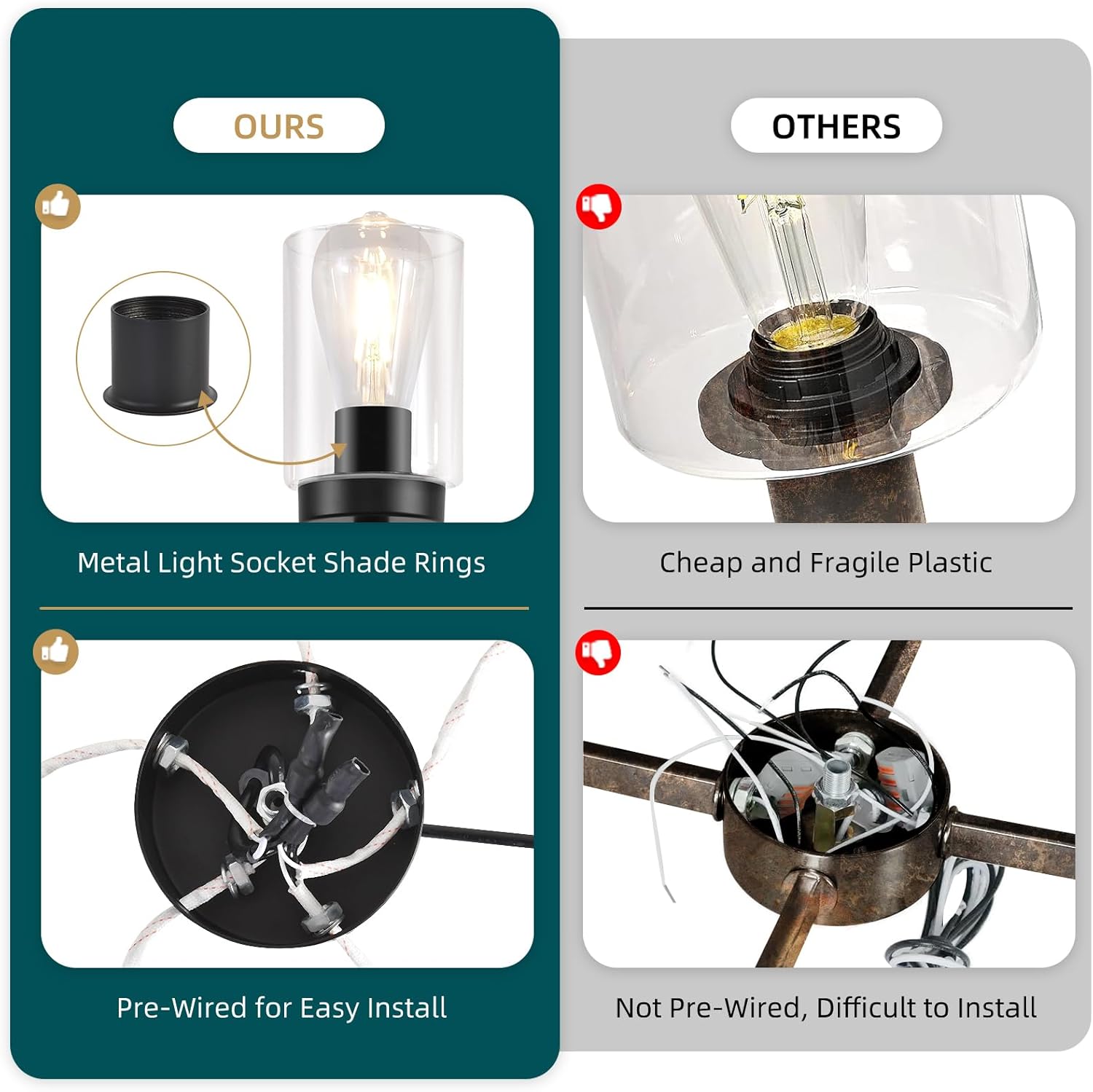5 Lights Black Modern Farmhouse Chandelier for Dining Room with Glass Shade, Pre-Wired Height Adjustable Pendant Light Ceiling Lighting Fixture for Dining Living Room Bedroom Kitchen Foyer