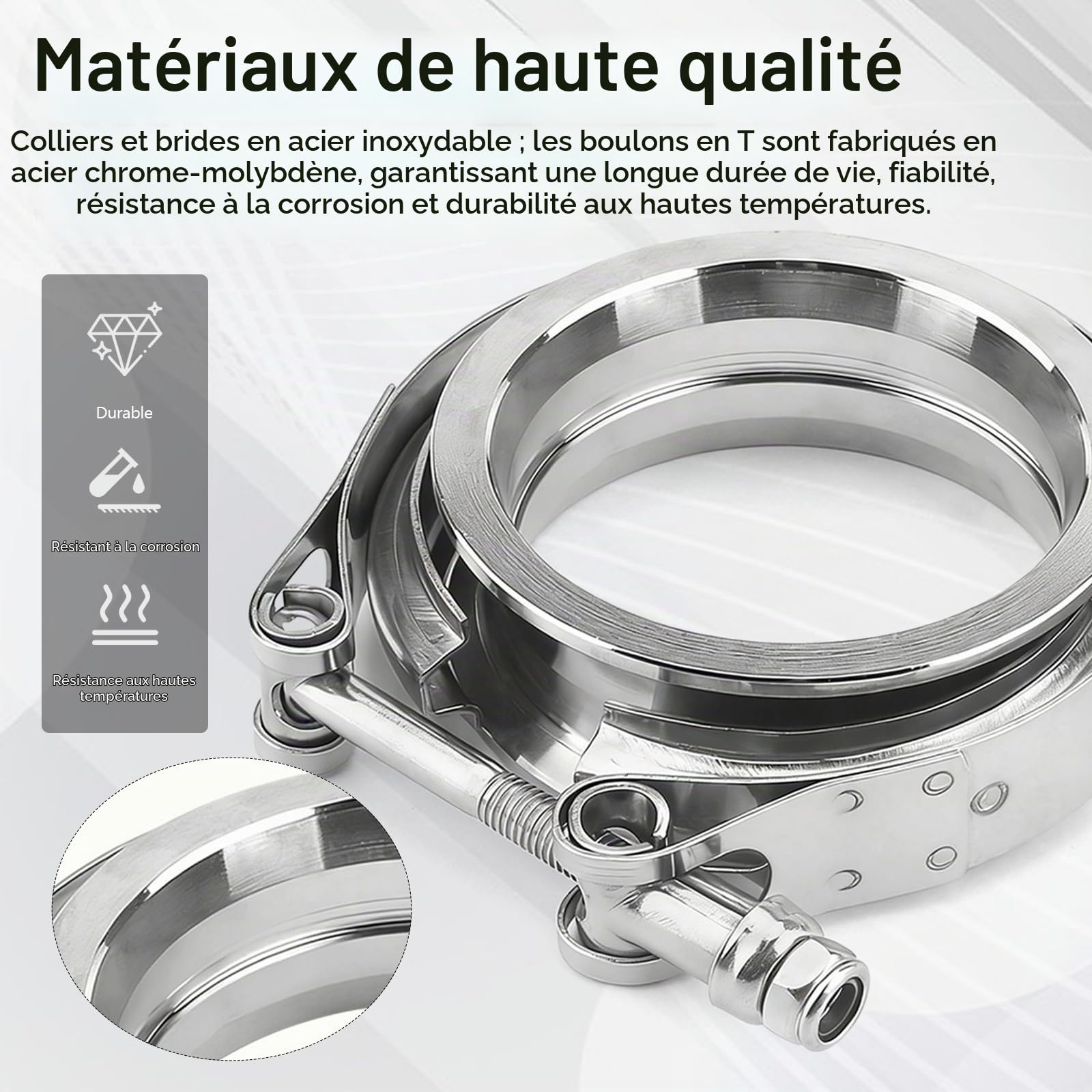 Kit De 2 Colliers De Serrage V-Band En Acier Inoxydable ø 63,5 Mm (2,5") Kit De Colliers V-Band Pour éChappement Automobile Avec Bagues De Centrage Et Collier Pour Durite De Turbo Couleur Argent