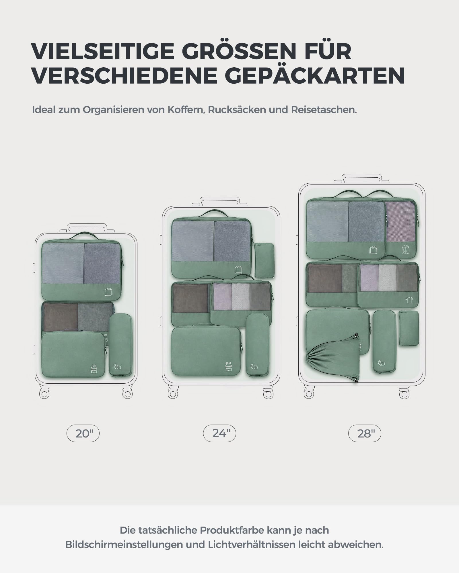 Koffer Organizer Set 8-teilig, Packing Cubes und Packwürfel für Handgepäck, Koffer und Rucksack, Reise Organizer – Ansicht 11