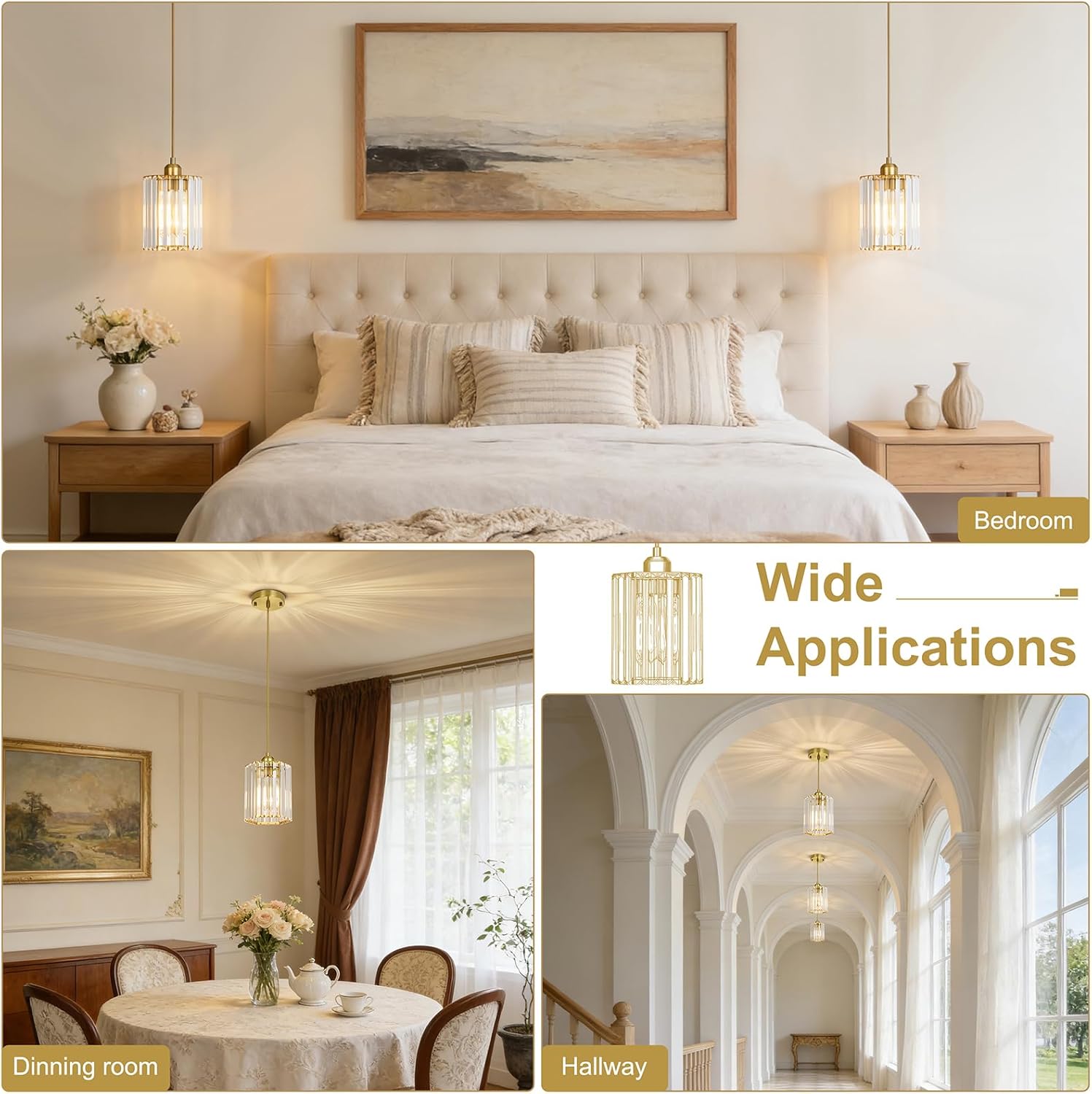 1 Pack K9 Crystal Pendant Light, Adjustable Hanging Gold Pendant Light Fixture over Island Lights For Kitchen, 1-Light Modern Pendant Lights Kitchen Island, Bedroom Bathroom Dining Room over Sink