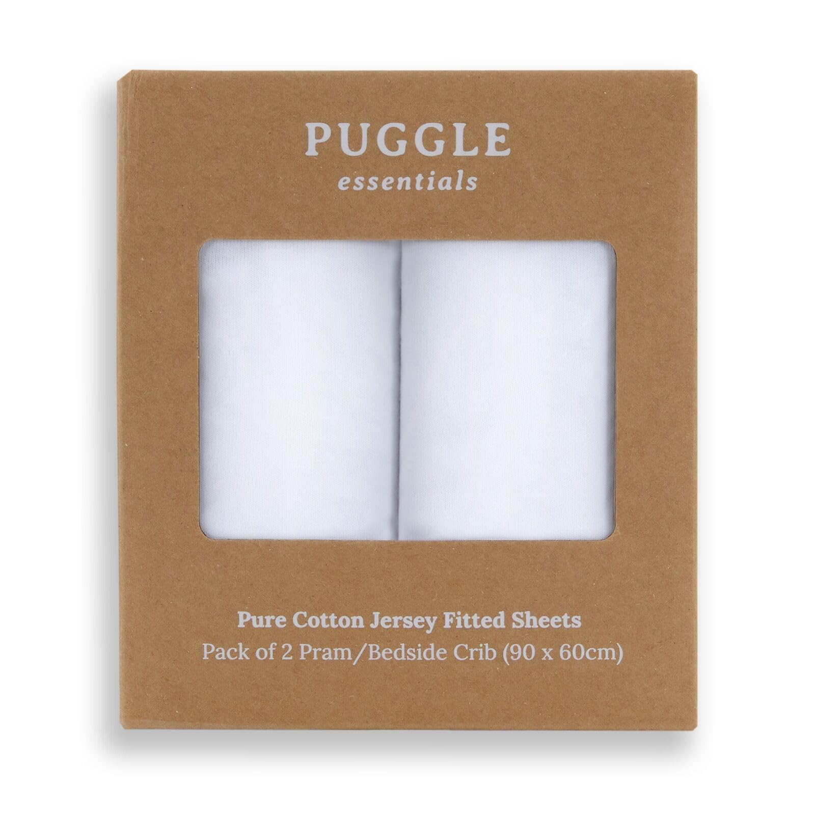 Puggle White Essentials 2-Piece Pure Cotton Jersey Bedside Crib Fitted Sheets