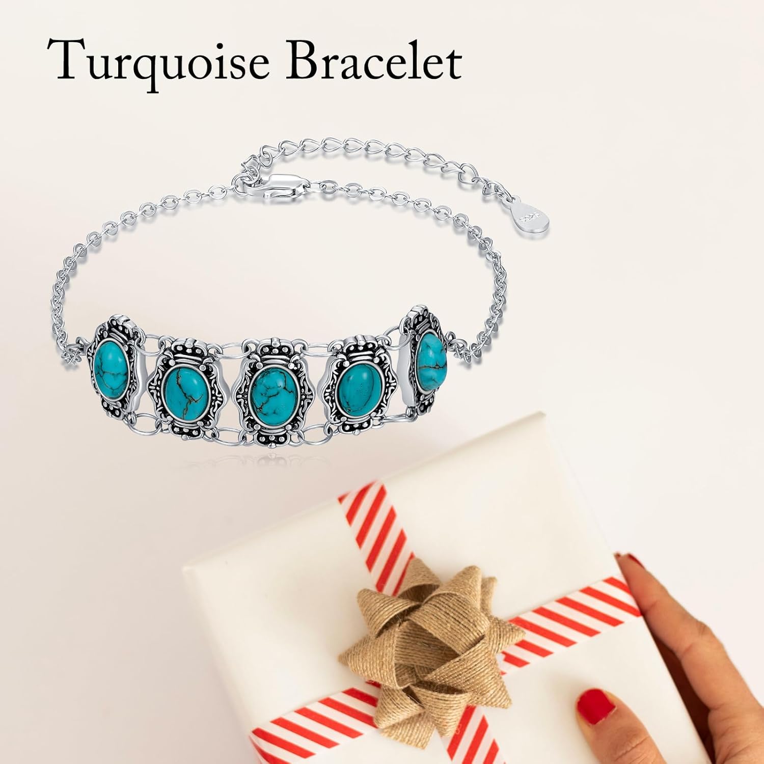 Turquoise Link Bracelet 925 Sterling Silver Real Turquoise Gemstone Adjustable Bracelets Western Boho Jewelry Gifts for Women - Image 7