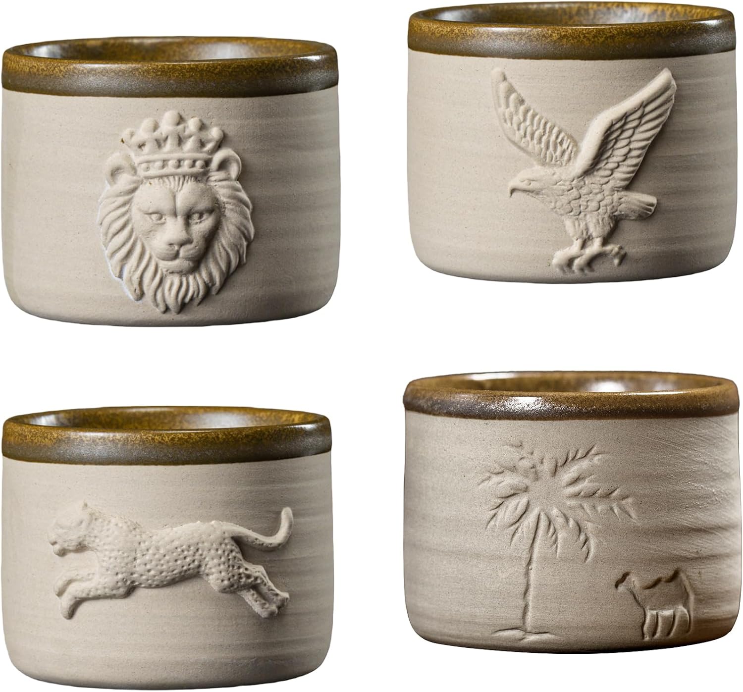 Ceramic Espresso Cups Set of 4,Stoneware Cute Mini Demitasse Cup No Handle(4.5 oz,Two-Tone Matte Collection)