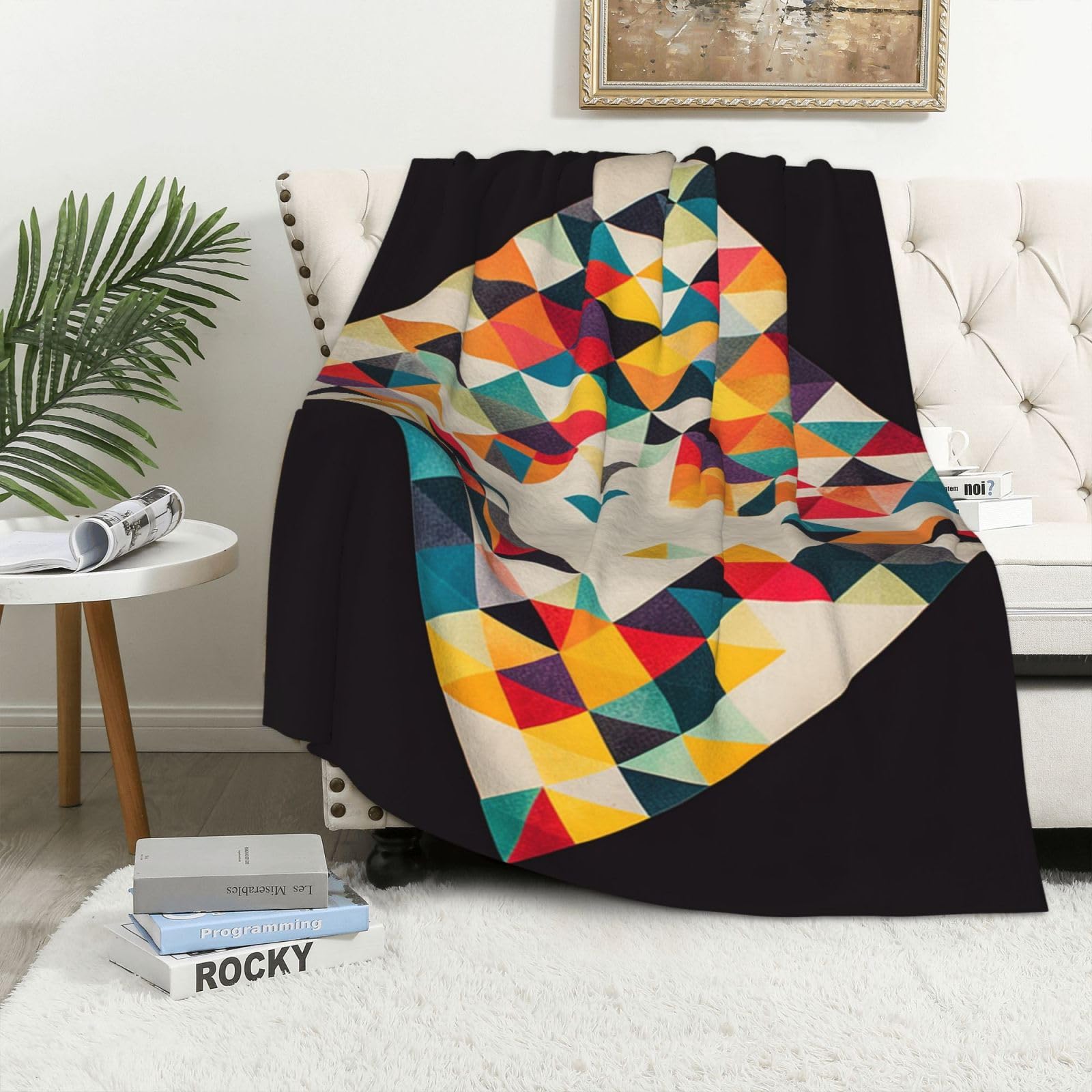 Couverture polaire en flanelle thermorégulatrice motif triangle