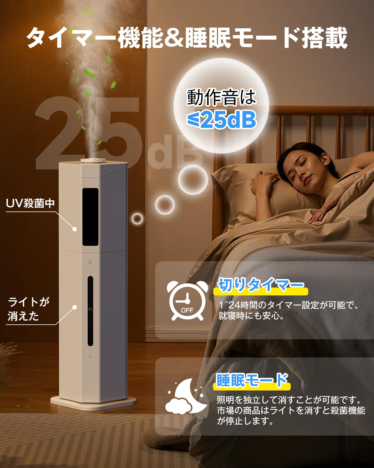 Amazon.co.jp: Yutogen 加湿器 大容量 タワー式 9L 【加熱ミスト＆最長 