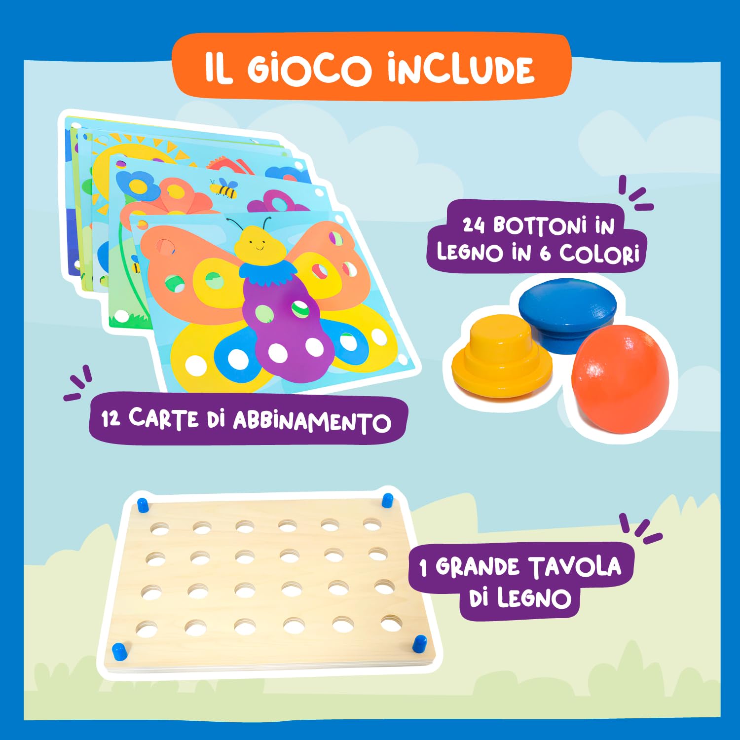 Nene Toys Gioco Chiodini, Puzzle per Bambini di 2+ Anni, Puzzle Educativo in Legno per Bambini di 2 3 Anni - Giocattoli Montessori con Chiodini Colorati e Carte Abbinate - Regalo Didattico Bimbo Bimba