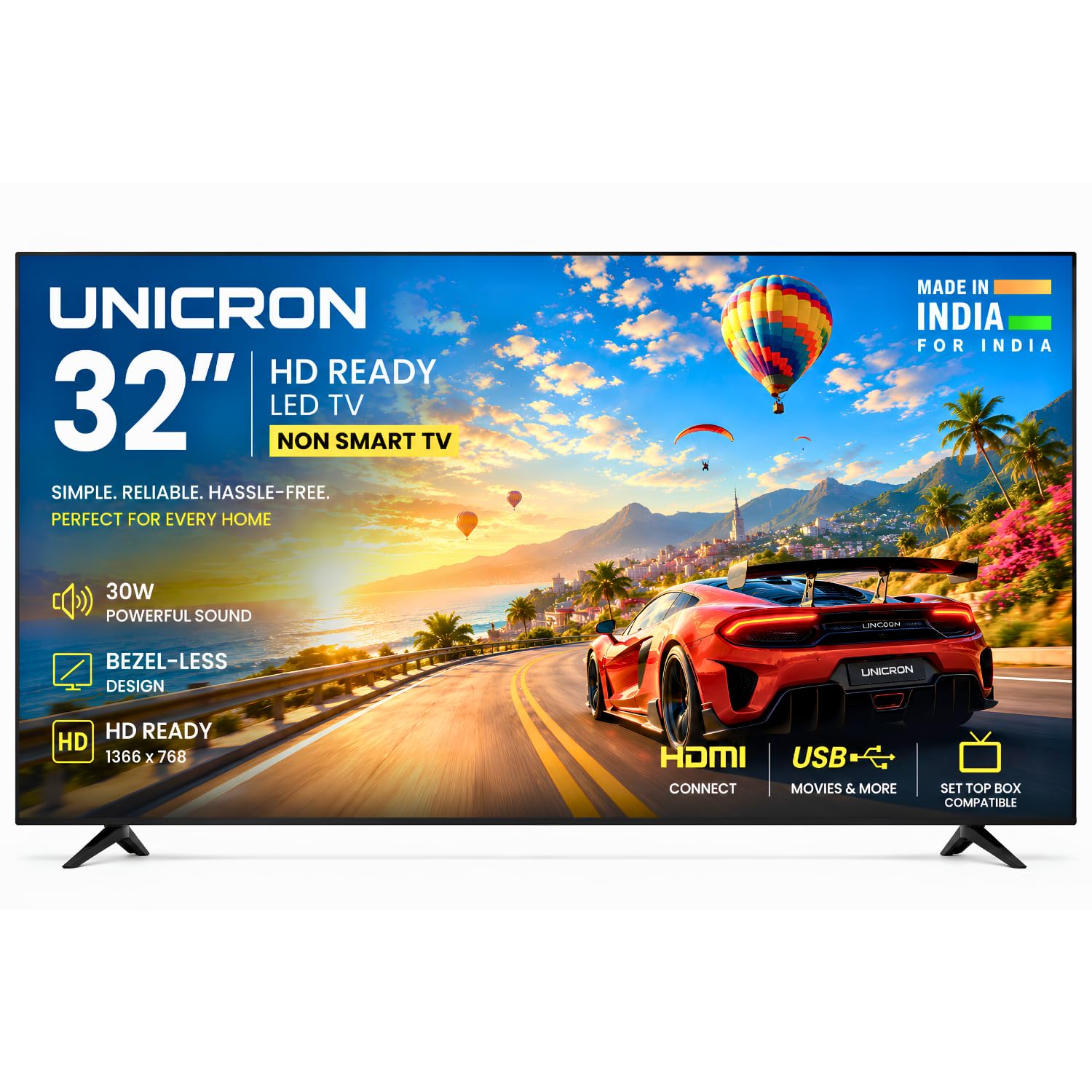 UNICRON 32 Inch Non SMART TV, HD Ready LED Television for Home, Gaming, Office, Restaurants & Security with 30W Sound with IPS A+ Display Panel TE-image-3