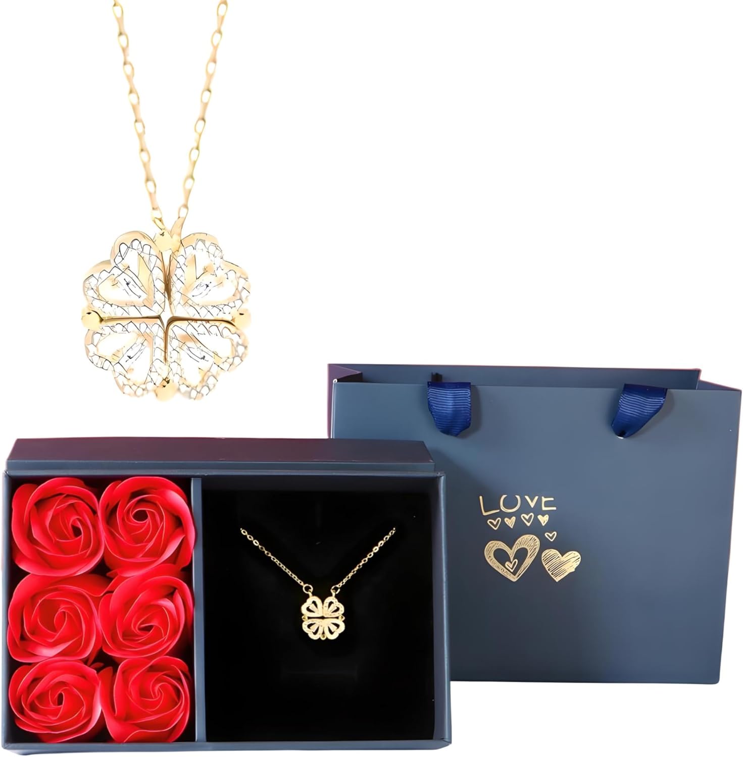 Full Gift Box Set 925 Sterling Silver 18K Yellow Gold To My Girlfriend Necklace, Cute Things As Four Leaf Clover Pendant Necklace for Soulmate, Crystal Heart Necklaces Rose Box for Girlfriend - Image 2