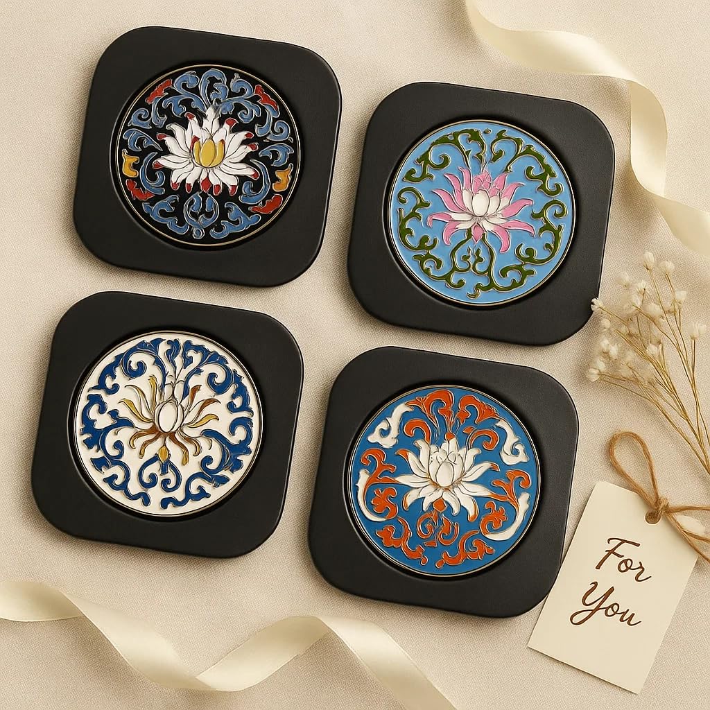 4PCs DIY Cup Coasters Cloisonne Filigree Enamel Art Unique Crafts Coaster DIY Kits Perfect Hobby for Adults Teens Elderly Handmade Home Decor Gifts