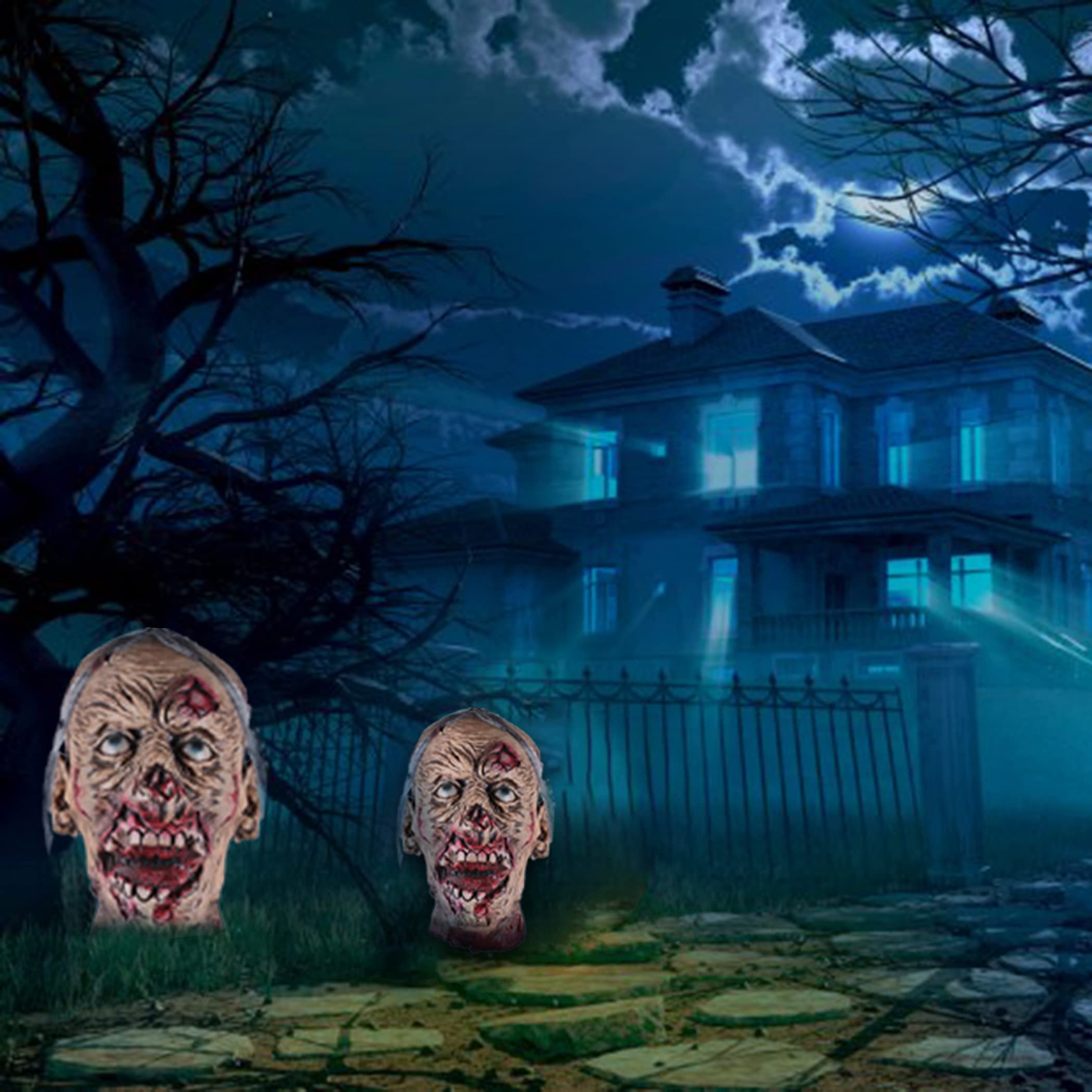 Halloween Hanging Severed Head Decoration,Scary Life-Size Bloody Cut Head Corpse Realistically Latex Head Pendant Prop,With Wig Costume,Zombie Head For Outdoor Indoor Haunted Houses Party (AA