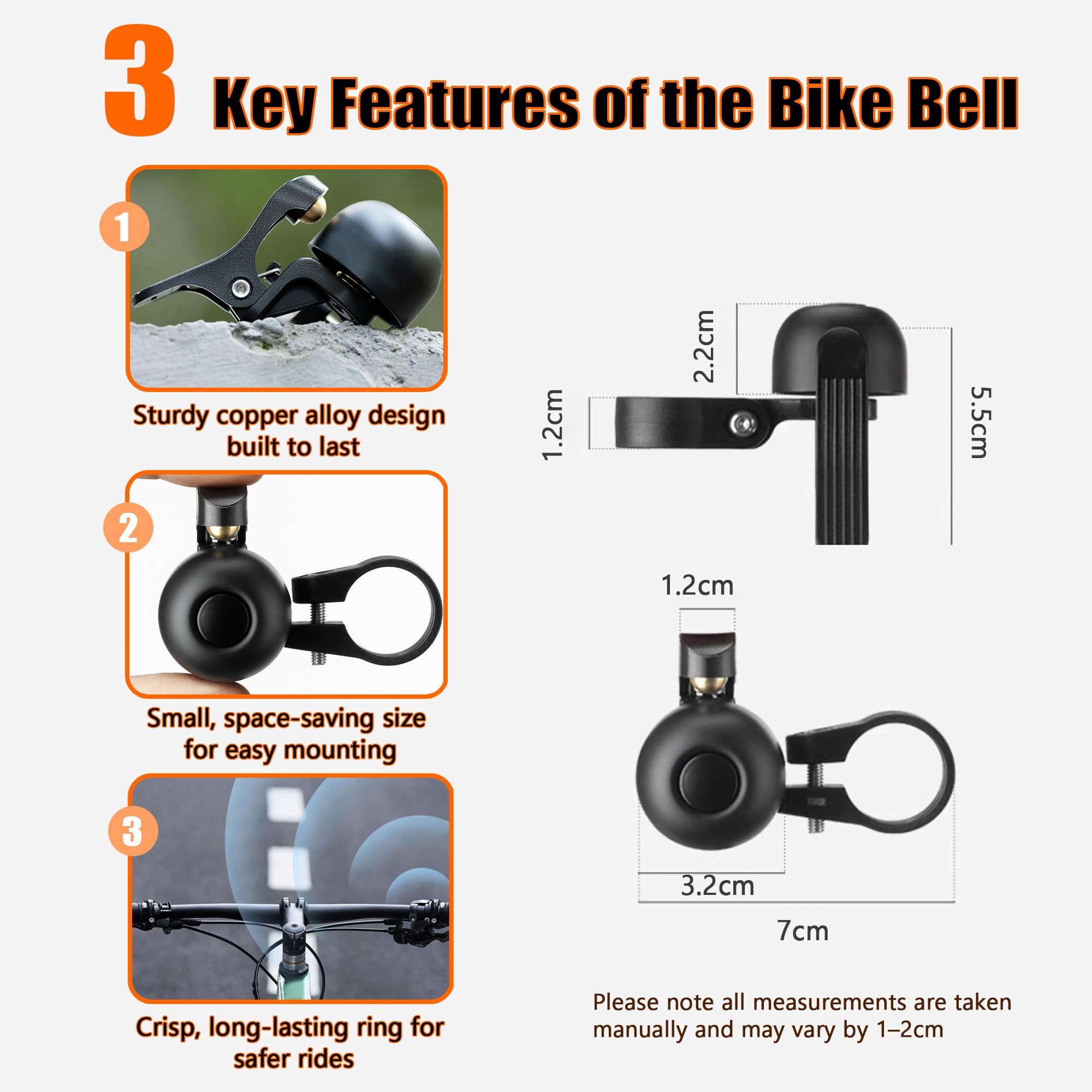 Bike Bell for Schwinn Sierra 1988, Copper Alloy, Loud & Clear Sound, Left & Right Bell Design, Fits 22.2mm Road/Mountain Bike Handlebars, Compact & Stylish,A Left : Sports & Outdoors