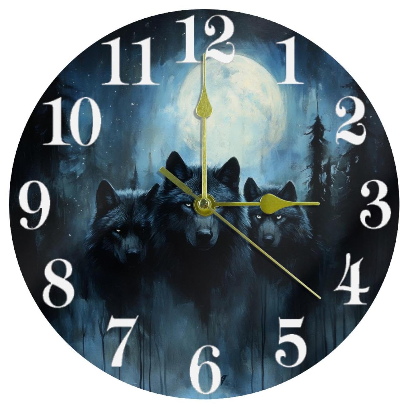 Horloge murale loups silencieuse ronde à quartz pour la maison
