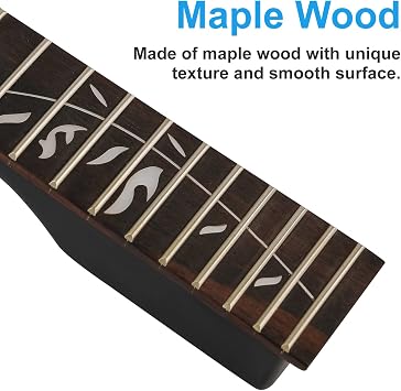 Guitar Neck 22 Frets TL Canadian Maple Electric Guitar Neck 14 Radius Fingerboard, Bone Nut, Matte Black, Rosewood Fingerboard Tree of Life Carving