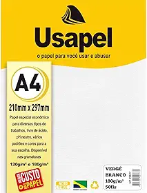 Papel A4 Verge Usapel Branco 180g. - Caixa com 50, Filiperson, 25027, Branca