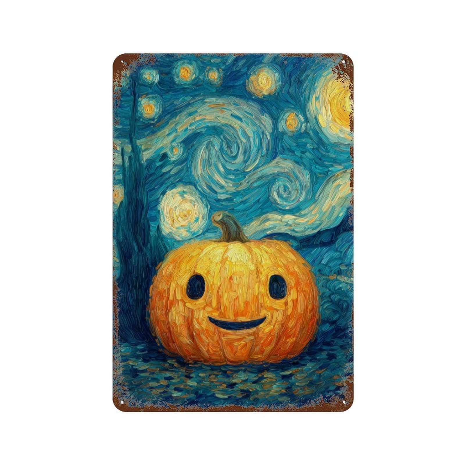 Pumpkin with Starry Night Background-1 Decorative Tin Sign 11.8"x7.9", Ideal for Cafe, Home Bar And Lounge Decor