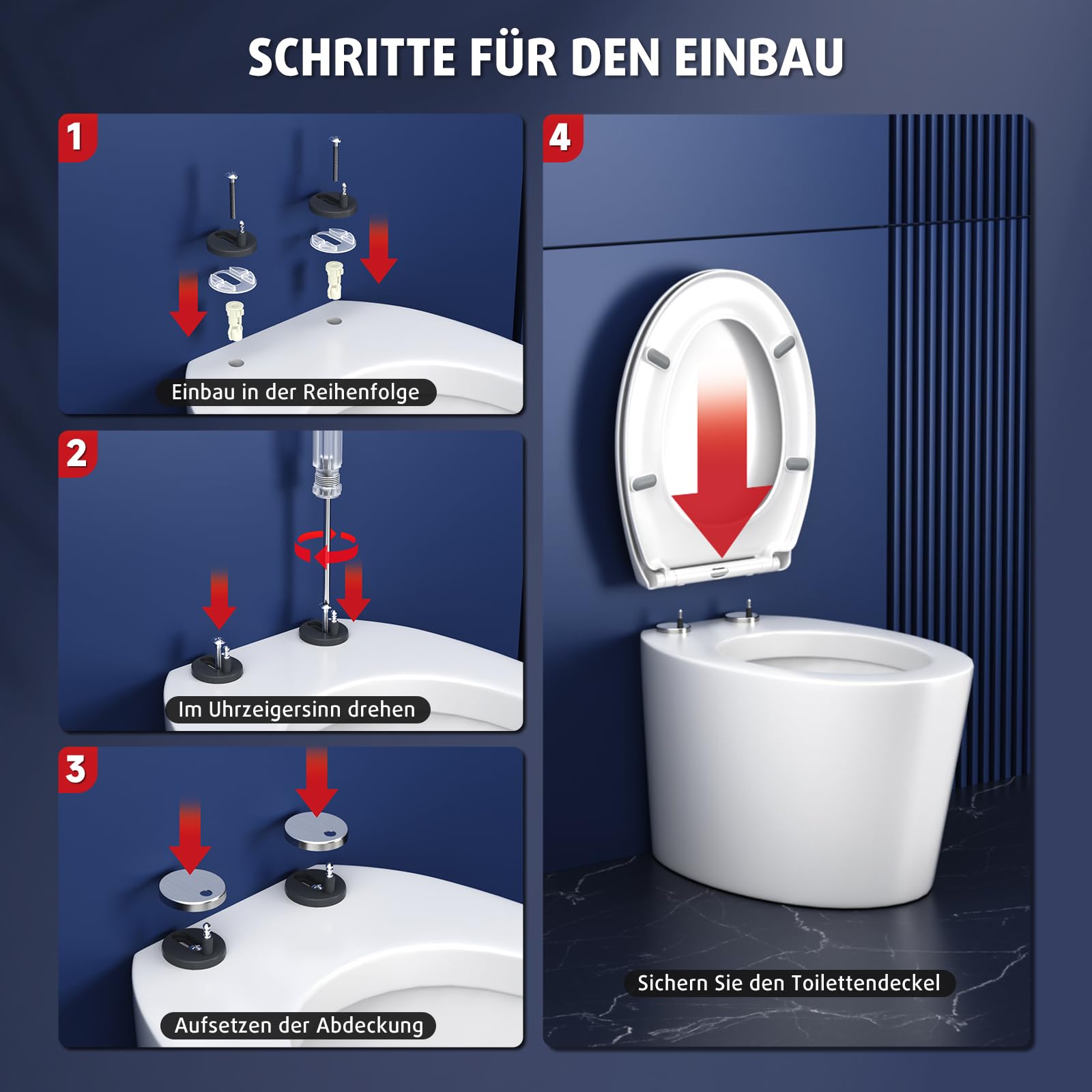 Rainsworth Abattant WC Clipsable avec Frein de Chute Cuvette Toilette Résistant à Fermeture Douce en Forme de O avec Abaissement Automatique Nano Glaze Couvercle de Lunette Universal Pour WC