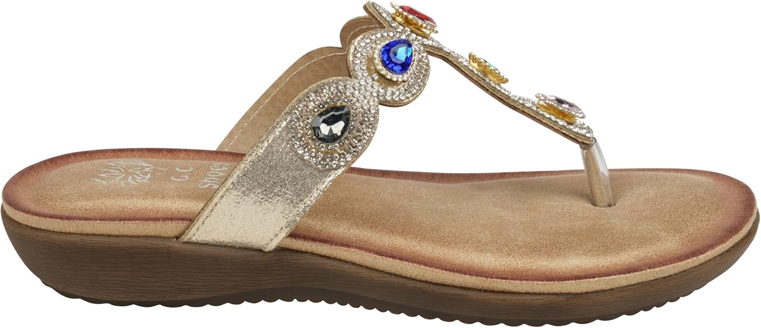 Jeweled T-Strap Thong Flat Sandals in Gold by Good Choice Shoes - Image 4